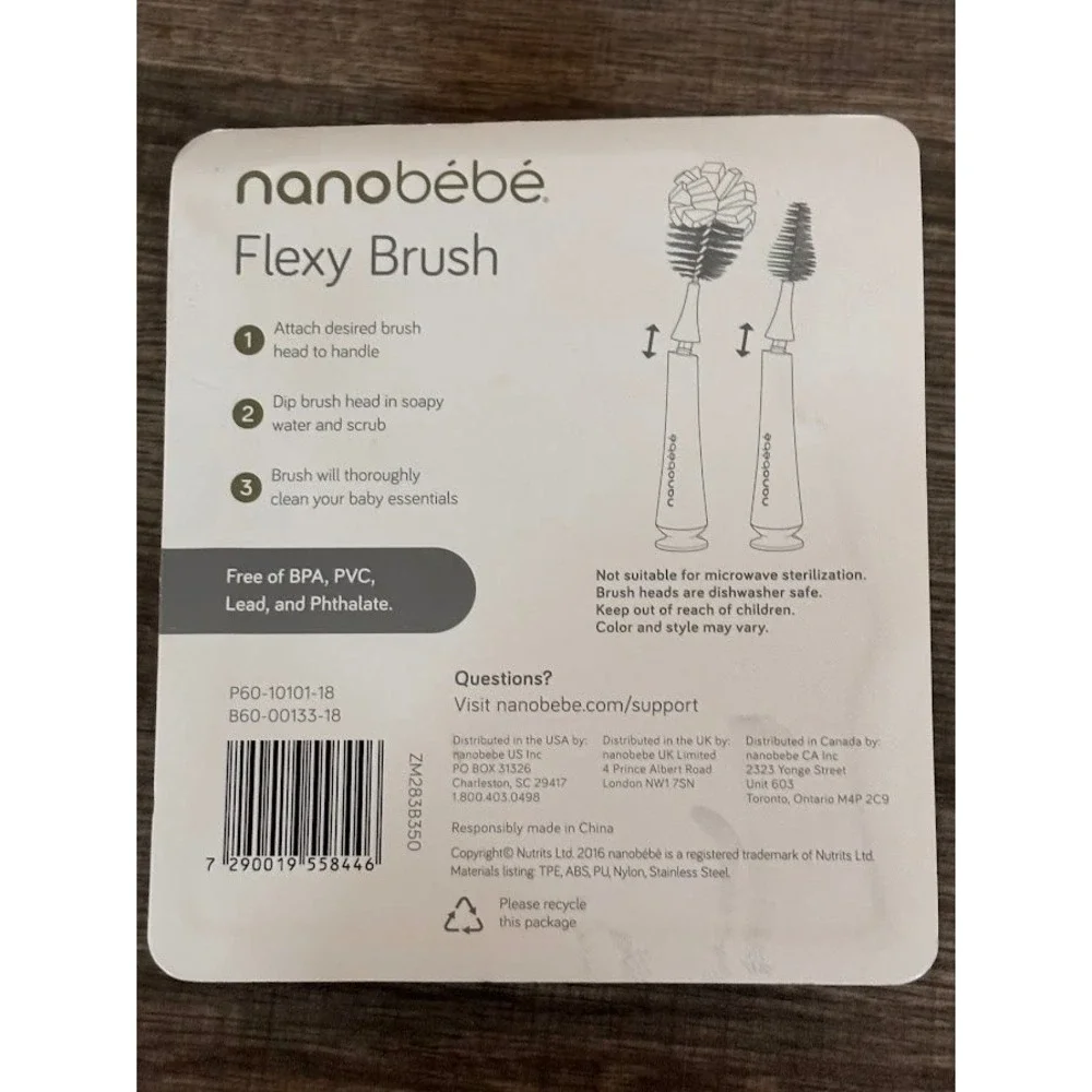 Nanobebe Flexy Bottle Brush Set White Sage Green BPA Free Nipple Cleaner New